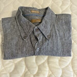 Bruno Long Sleeve Button Up Shirt Men's Large L Blue‎ Washable Linen